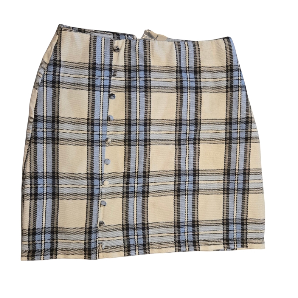 Blue Rain Plaid Fleece Lined Mini Skirt  Women’s Size S NWT